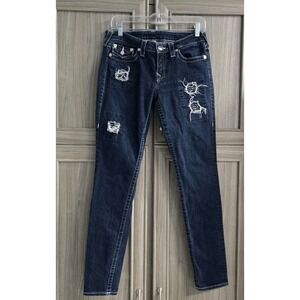 True Religion World Tour Skinny Jeans Sz 30 Diamonds Glitzy Rocker Distressed